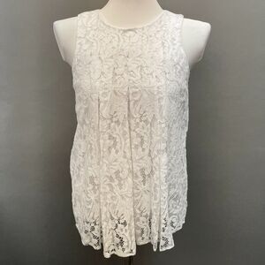 BCBGeneration Women's Top XS White Lace Pleated Sleeveless Lined